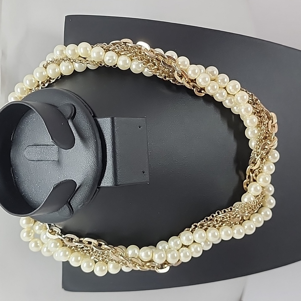 Faux Pearl Multi Strand Chain Necklace